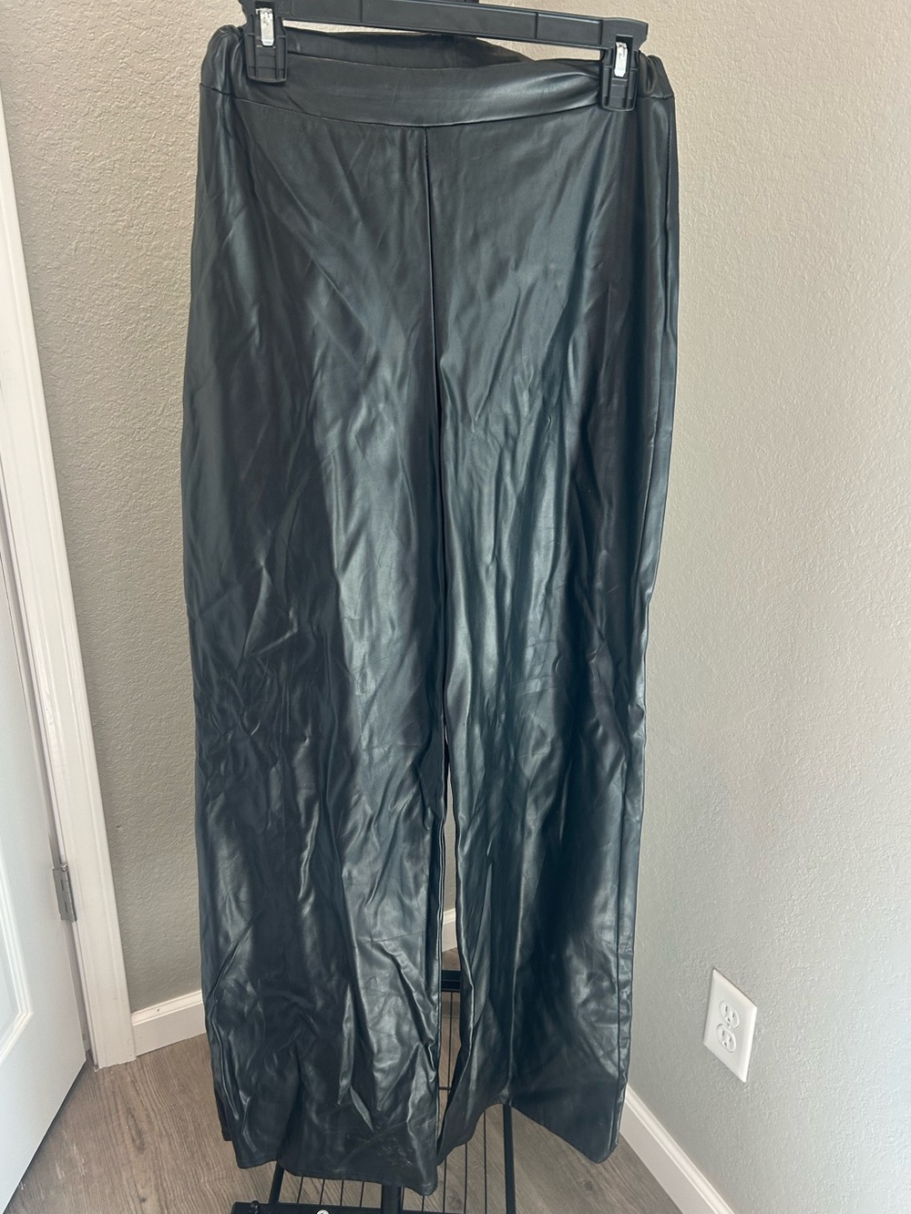 Black Faux Leather Wide-Leg Pants